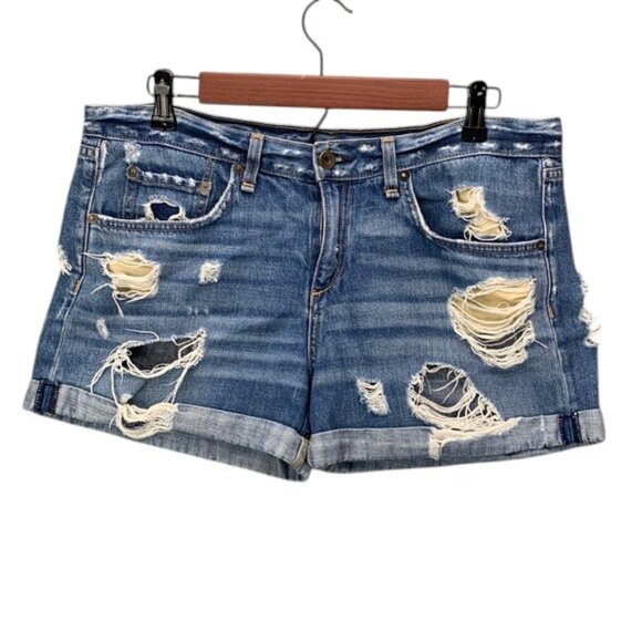 Rag & Bone Denim Shorts Women’s 29 Blue Distressed Cutoff Raw Hem Jean Shorts - Picture 1 of 14